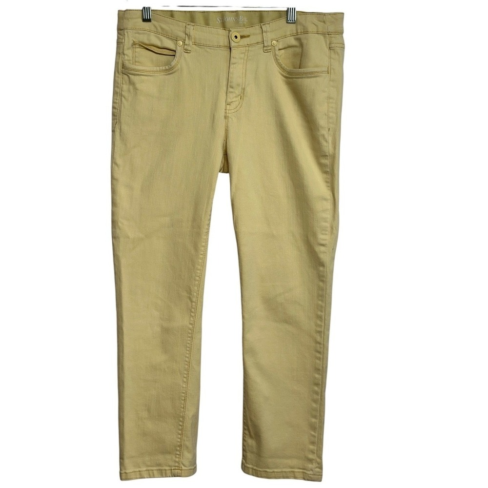 St Johns Bay Cropped Pants Women Pastel Yellow Stretch Straight Leg Soft Girl 10